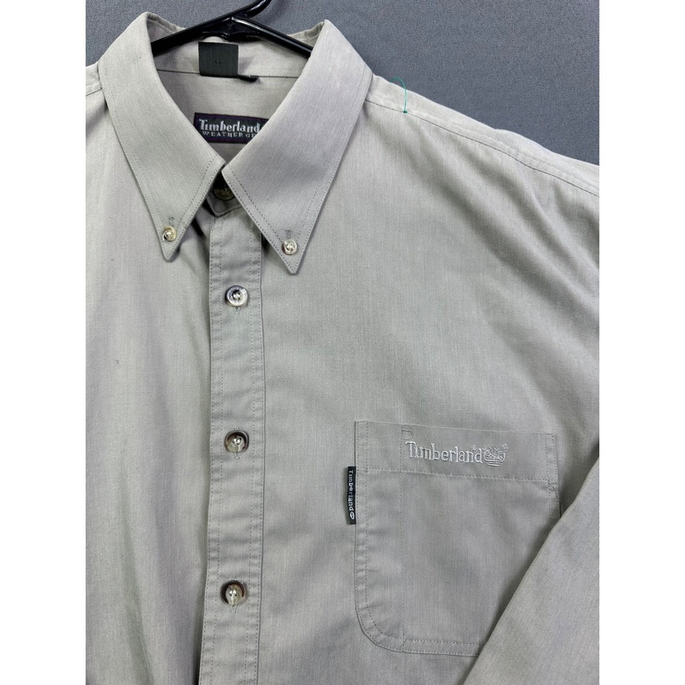 Timberland Weathergear Mens XL Long Sleeve Button Up Shirt Tan Cotton USA Made